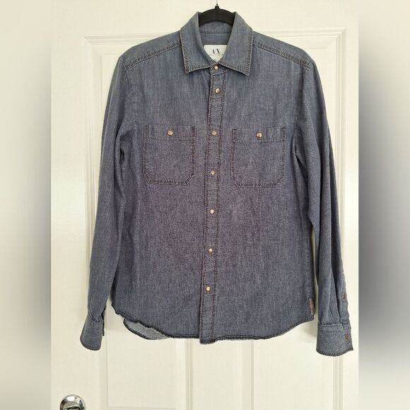 Armani Exchange Navy Denim Long Sleeve Casual Shirt Size Small - Picture 1 of 6